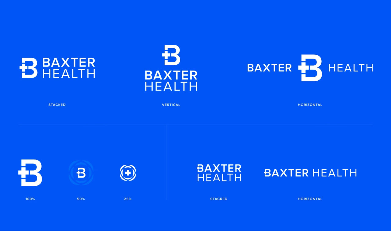 Baxter Health logo suite on blue